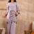 Women lavender silk blend embroidered scalloped coord sets