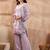 Women lavender silk blend embroidered scalloped coord sets