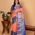 Salmon pink and cobalt blue korvai pure kanchi silk saree