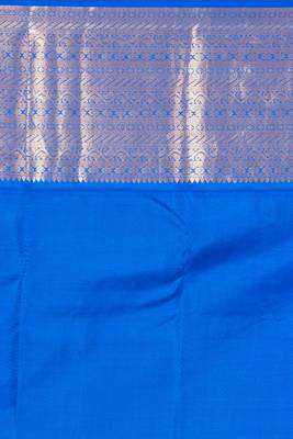Salmon pink and cobalt blue korvai pure kanchi silk saree 4