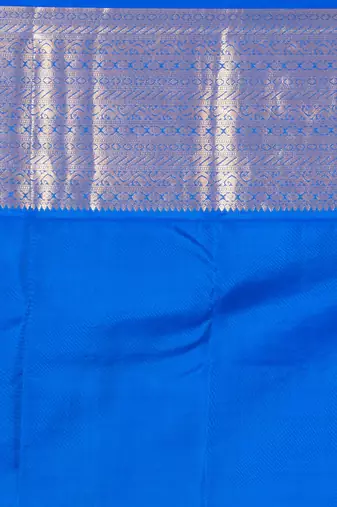 Salmon pink and cobalt blue korvai kanchi silk saree with blouse