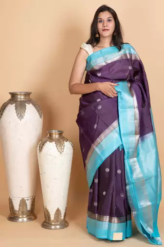 Grape and sky blue kanjivaram pattu saree