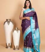 Grape and sky blue kanjivaram pattu saree