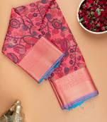 Orange digital printed semi silk saree