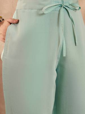 Women blue silk blend embroidered scalloped coord sets 5