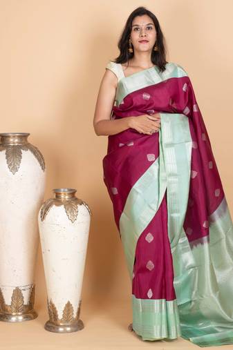 Jam purple and pale green kanjivaram pattu saree