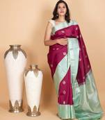 Jam purple and pale green kanjivaram pattu saree
