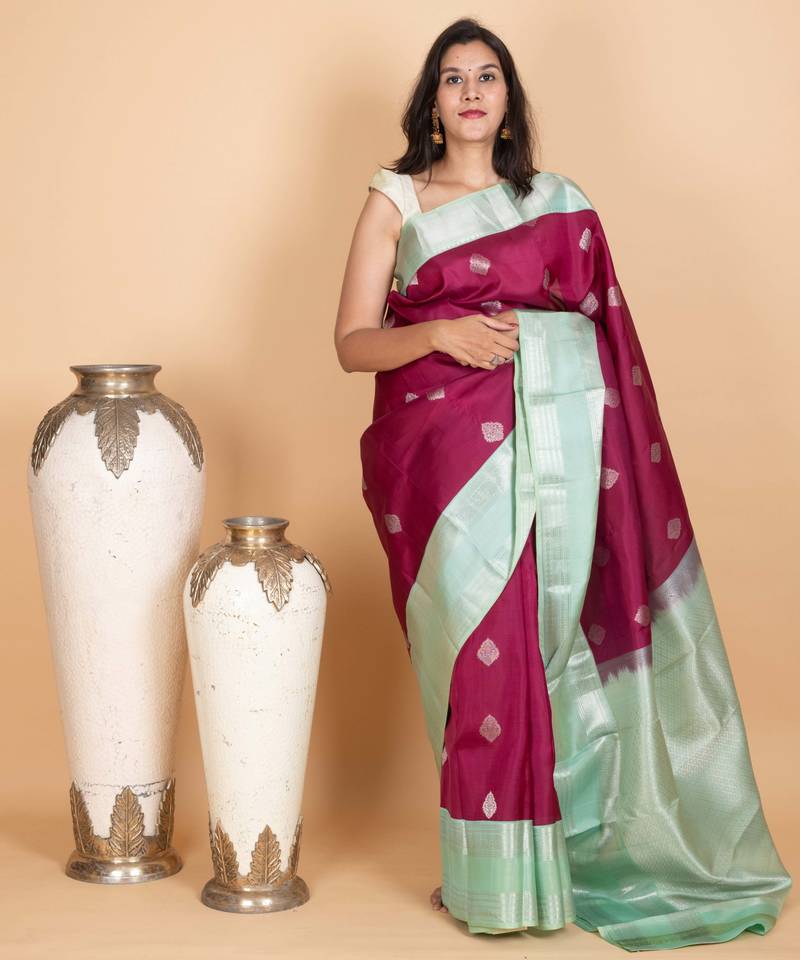 Jam purple and pale green kanjivaram pattu saree