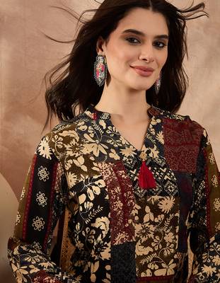 Women multi viscose rayon printed straight coord sets 2