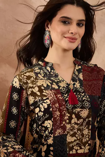 Women multi viscose rayon printed straight coord sets