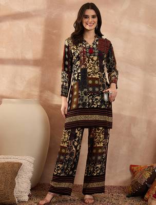 Women multi viscose rayon printed straight coord sets 3