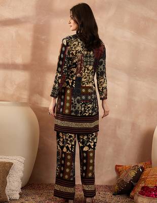Women multi viscose rayon printed straight coord sets 4