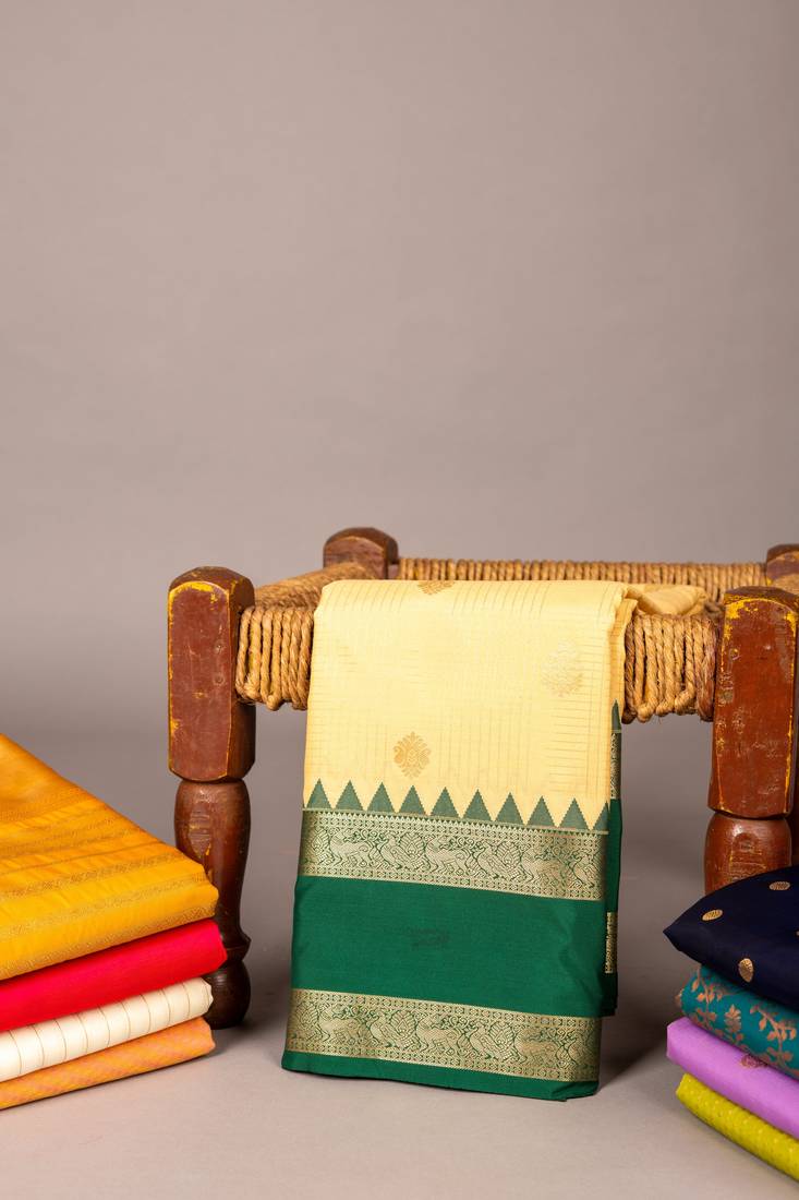 Lemon and emerald green semi saree