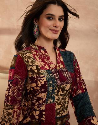 Women multi viscose rayon printed straight coord sets 2