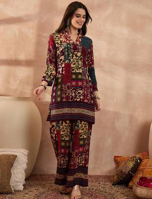 Women multi viscose rayon printed straight coord sets 1