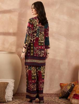 Women multi viscose rayon printed straight coord sets 4