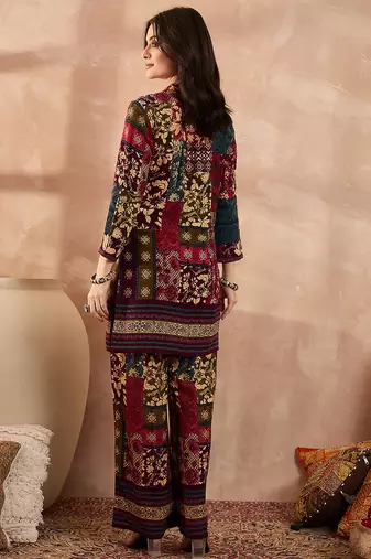 Women multi viscose rayon printed straight coord sets