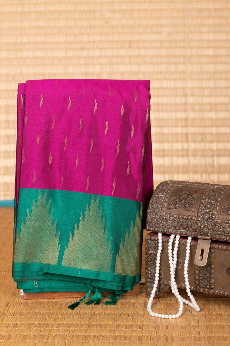 Orchid purple and forest green temple border soft silk saree