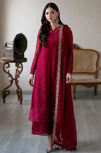 Pink Color Georgette Fabric Heavy Partywear Palazzo Dress