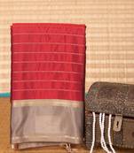 Maroon and graphite grey striped soft silk saree