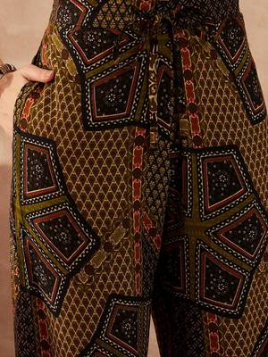Women green viscose rayon printed straight coord sets 5
