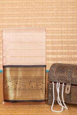 Champagne pink and pakku striped pure touch silk saree 2