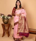 Pastel rose and maroon pure kanjivaram silk saree