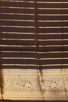 Champagne pink and pakku striped pure touch silk saree 4