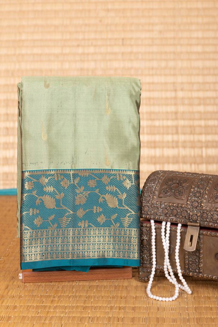 Basil green and teal green pure touch silk saree