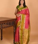 Dual tone pink and dual tone green retta patta border pure kanchi silk saree