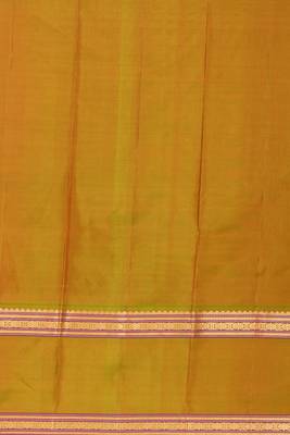 Dual tone pink and dual tone green retta patta border pure kanchi silk saree 4