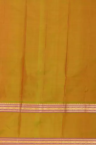 Dual tone pink and dual tone green retta patta border kanchi silk saree with blouse