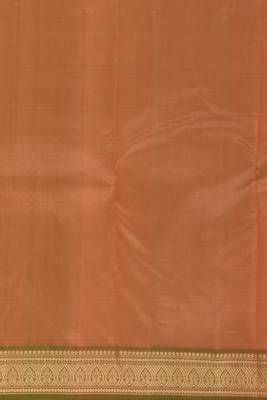 Coral orange and dual tone green zero zari pure kanchi silk saree 4