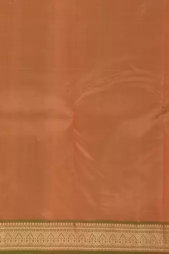 Coral orange and dual tone green zero zari pure kanchi silk saree