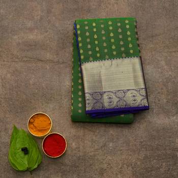 Green and blue silk saree 1