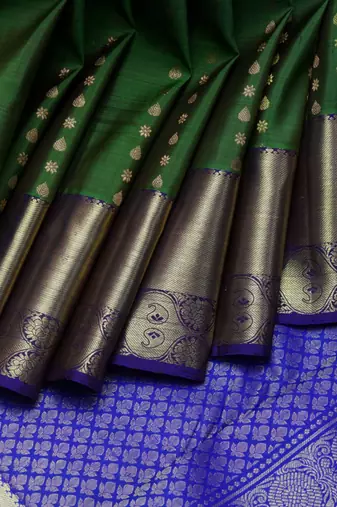 Green and blue silk saree with blouse