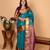 Teal green and purple pure kanchi silk saree
