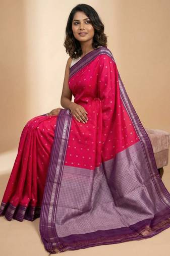 Dual tone pink and purple butta semi silk saree