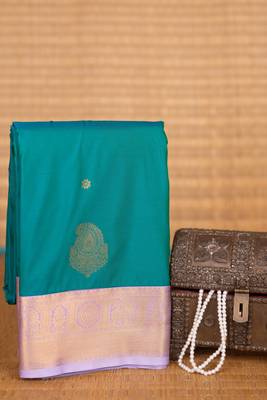 Dual tone teal blue and lilac lavender semi silk saree 2