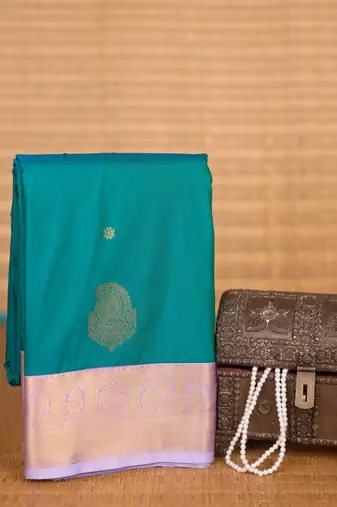 Dual tone teal blue and lilac lavender semi silk saree