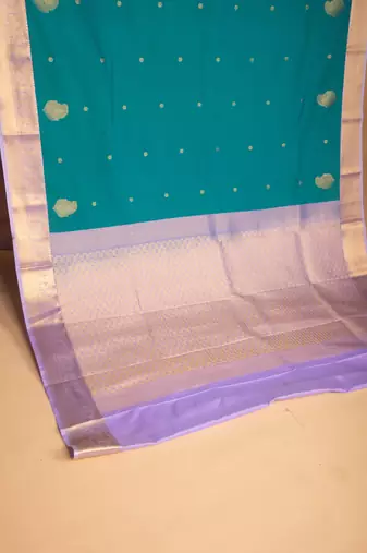Dual tone teal blue and lilac lavender semi silk saree