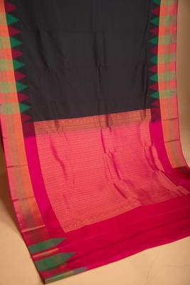 Black and rani pink temple border semi silk saree 2