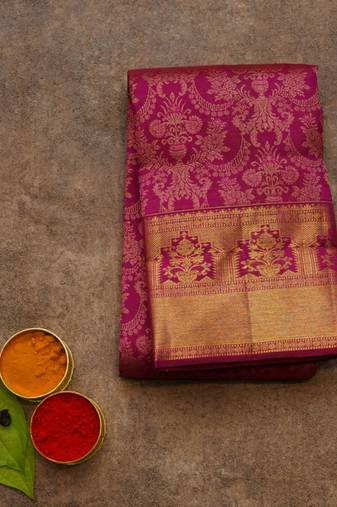 Pink brocade saree