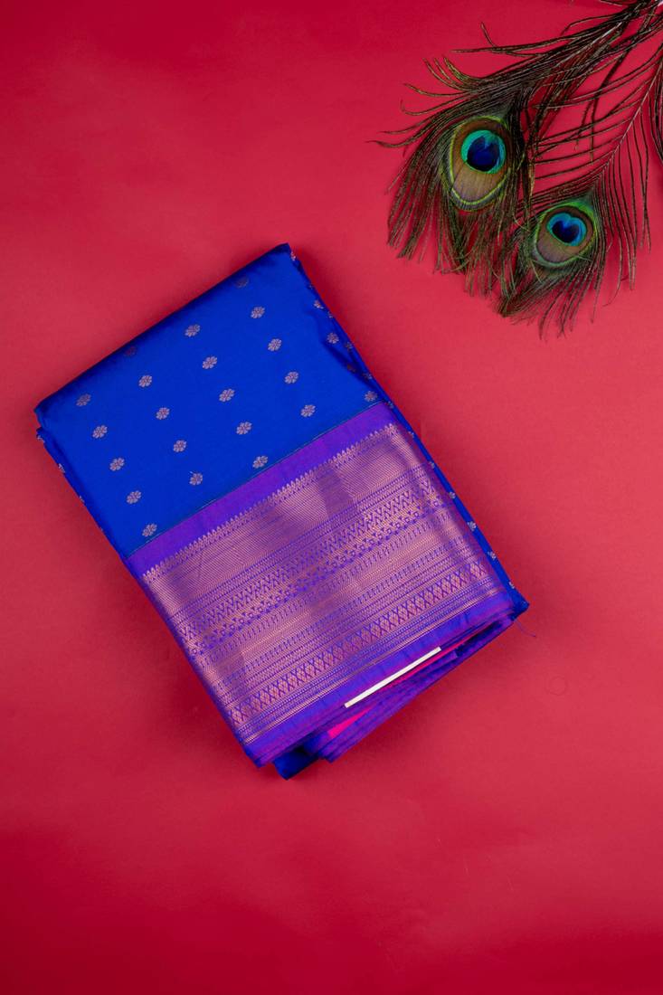 Blue and pink semi silk saree