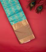Dual tone aqua blue kanchi cotton saree