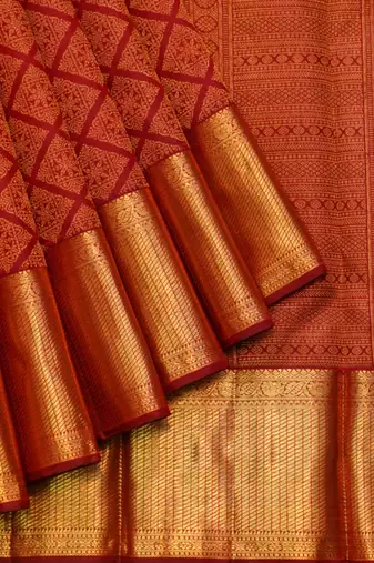 Red brocade kanjivaram silk saree with blouse