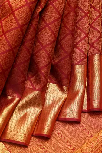 Red brocade kanjivaram silk saree with blouse