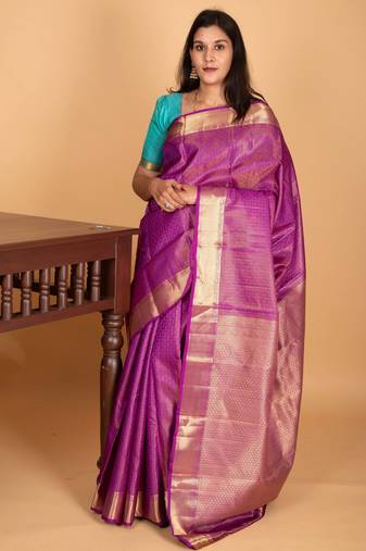 Wildberry purple and aqua blue tissue pure kanjivaram silk saree