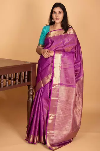 Wildberry purple and aqua blue tissue pure kanjivaram silk saree