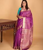 Wildberry purple and aqua blue tissue pure kanjivaram silk saree